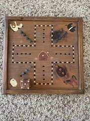 VTG Handmade Wooden Game Board Aggravation Wahoo Country Cottage Farmhouse Dice
