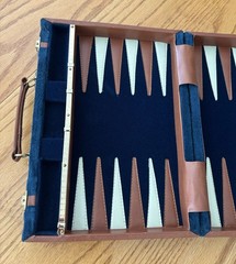 Aries Blue Suede Backgammon Set – 15″ x 10-1/2” – Complete