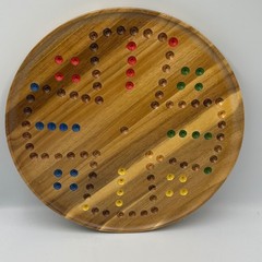 Hand Painted Aggravation Board Game 14in Brown Wooden Wahoo Marble Race Round