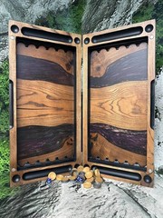 Handmade Wooden Backgammon Set Epoxy Resin River Luxury Board Game Unique Gift