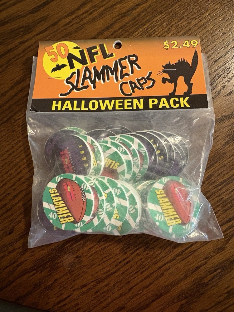 Vintage 1993 NFL Slammer Caps Halloween Pack 50 New Pogs