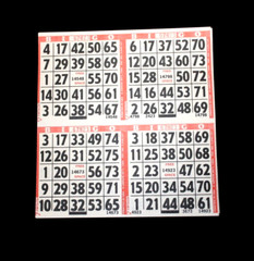 BINGO PAPER Cards Sheets 4 on 1 Red Border EZ READ (LARGER NUMBERS) – 50 Sheets