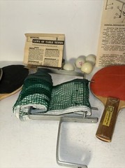 Ping Pong Set Vintage 4 Paddles Balls Rule Book Net Table Tennis