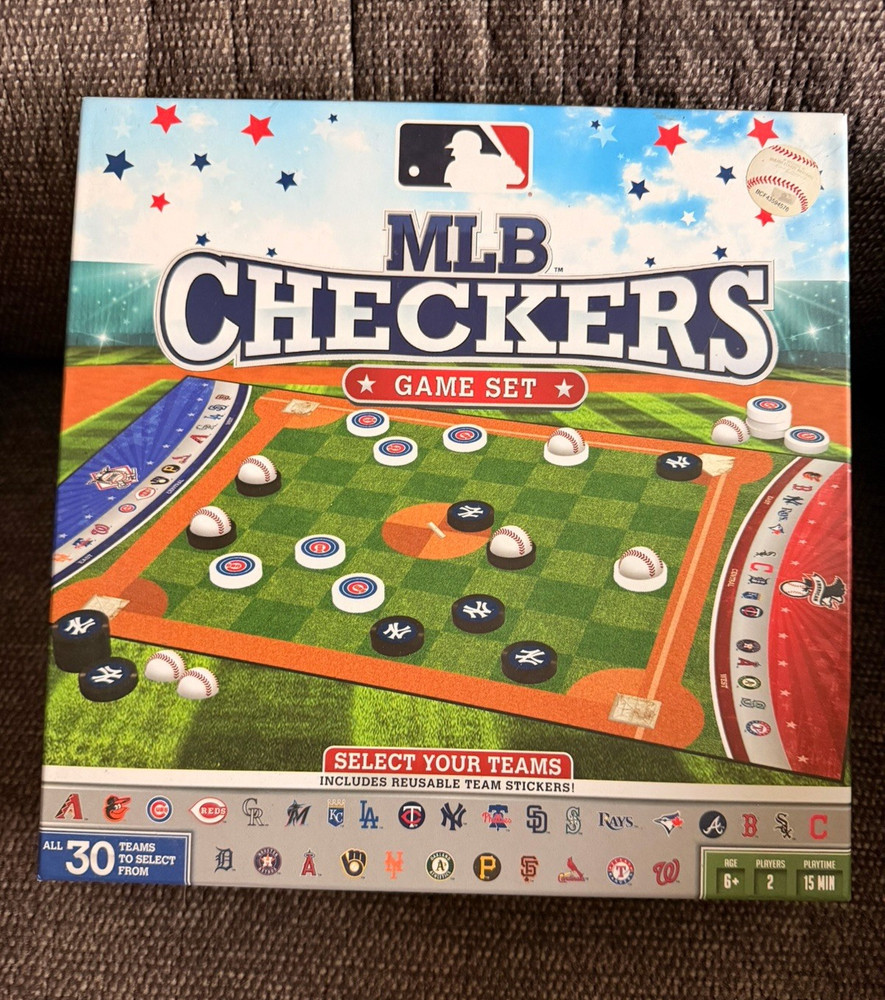 MasterPieces MLB Checkers Game Set w/ Reusable Team Stickers New In Box