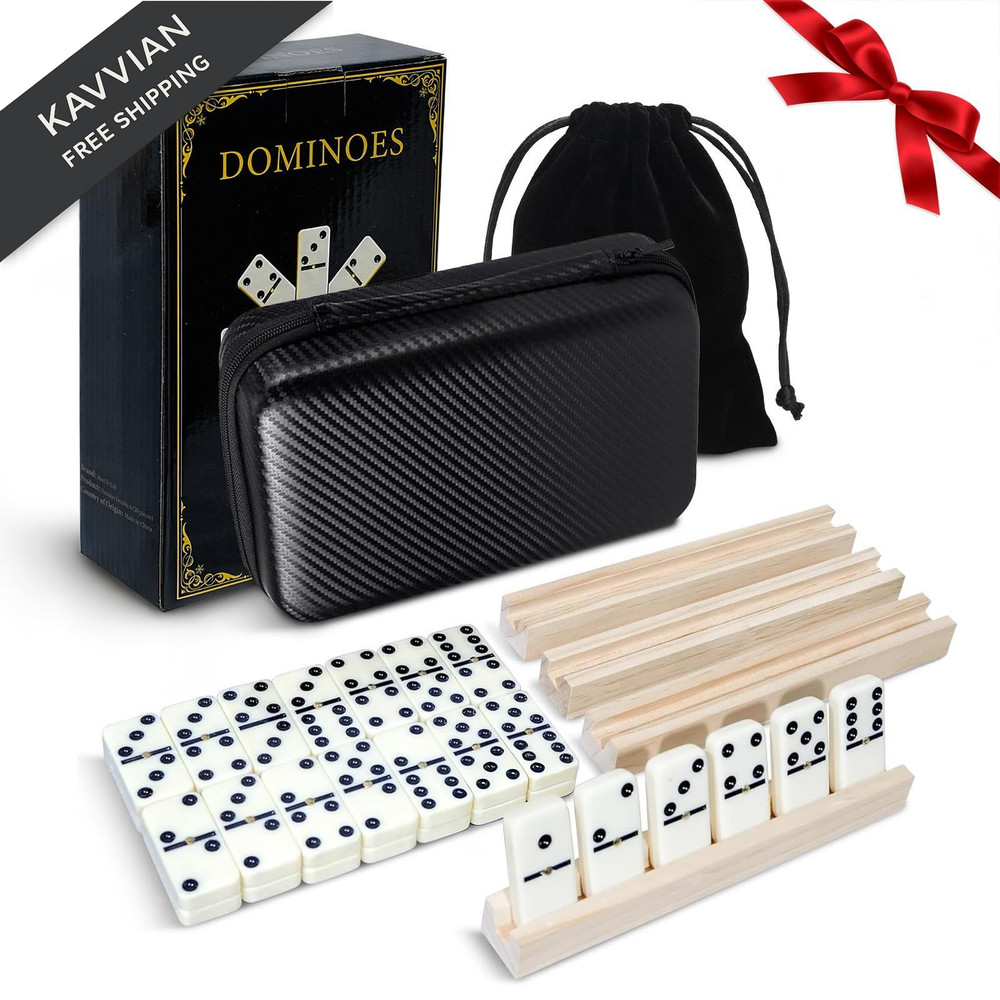 MeetYr Life Dominos Set for Adults 28 with 4 Compact, Black and White