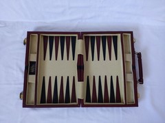 Vintage MR MAN Backgammon Board Game Leather Travel Case Box Brown Briefcase