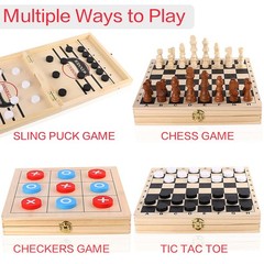 Sling Puck Game, Chess Checkers Game Set, 4 in 1 Folding Wooden Board Game, F…