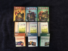 Claim Card Game 1 & 2 + All 3 Expansions Two Promo Sets Magic Maps Playmat Mercs