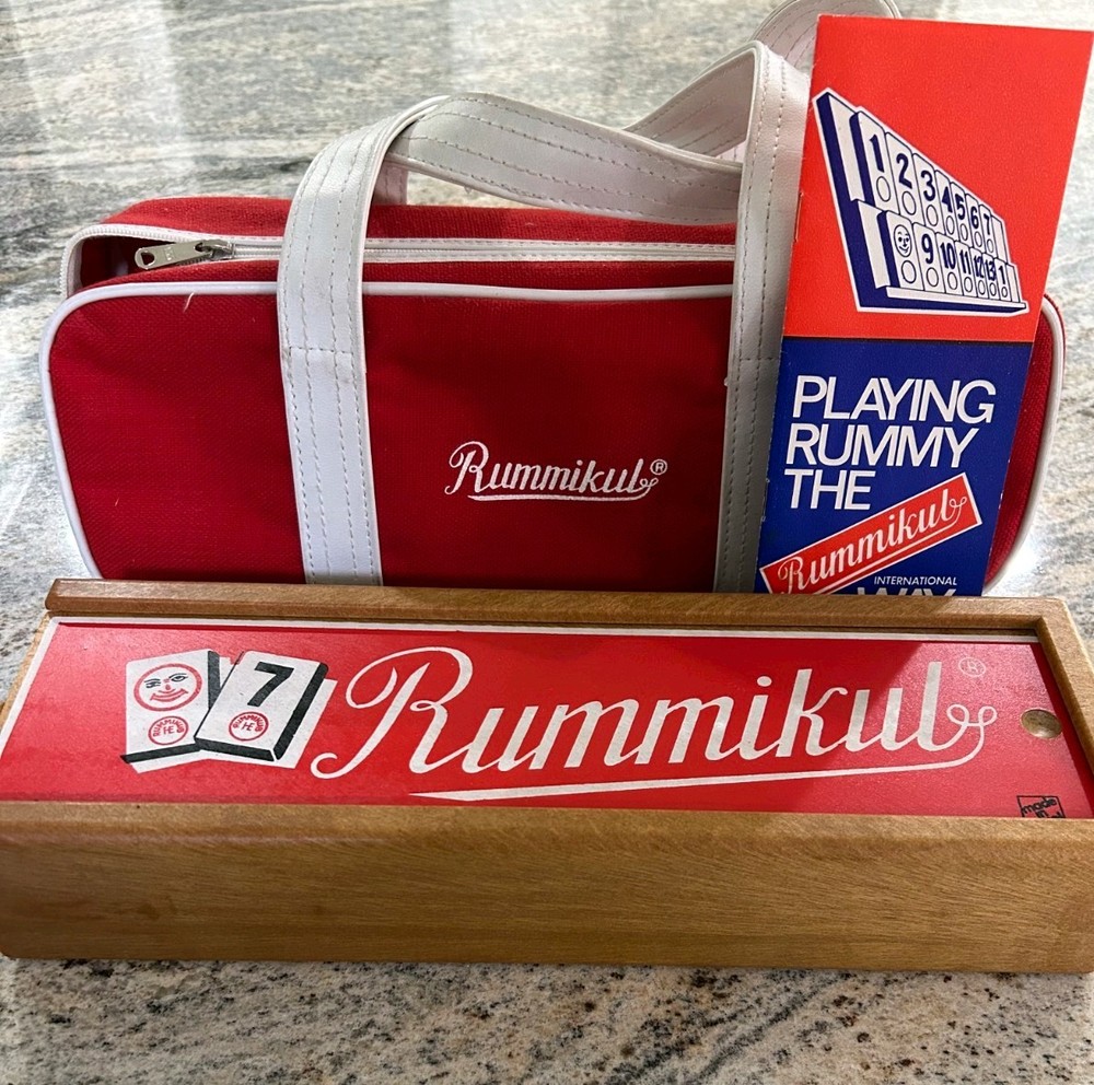 Vintage 1973 Rummikub Faux Wood 106 Tile Complete Set with Canvas Traveling Case