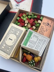 Vintage Monopoly 1937-40 Black Box & Board Metal Tokens Wood Houses and Hotels