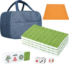 Chinese Green 1.17 Inches Compact Mahjong Set, Travel Small Size, 144 + 8 Blank