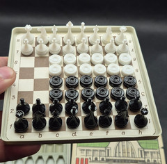 Vintage USSR Magnetic Travel Chess & Checkers Set 2in1 Soviet Board Game