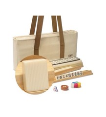 Yellow Mountain Imports American Mahjong Set Ivory Stripes 166 Tiles Beige Case