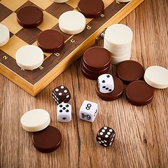 30 Pcs Backgammon Pieces Checkers, 1.25 Inch Beige, White and Brown