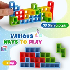 WOWNOVA 48PCS Tetra Tower, Fun Balance Stacking Building Blocks Board Game for K