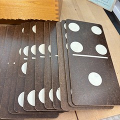 Vtg Creative Playthings Inc Oversized Domino Set in Wood Dovetail Box 28 Dominos