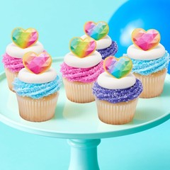 Cupcake Rings 24 Pack Rainbow Prism Heart Multicolored Food Safe DECOPAC Toppers