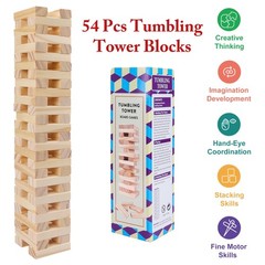Wooden Blocks Stacking Games – 54 pcs Tumbling Tower Blocks Game for Kids & A…