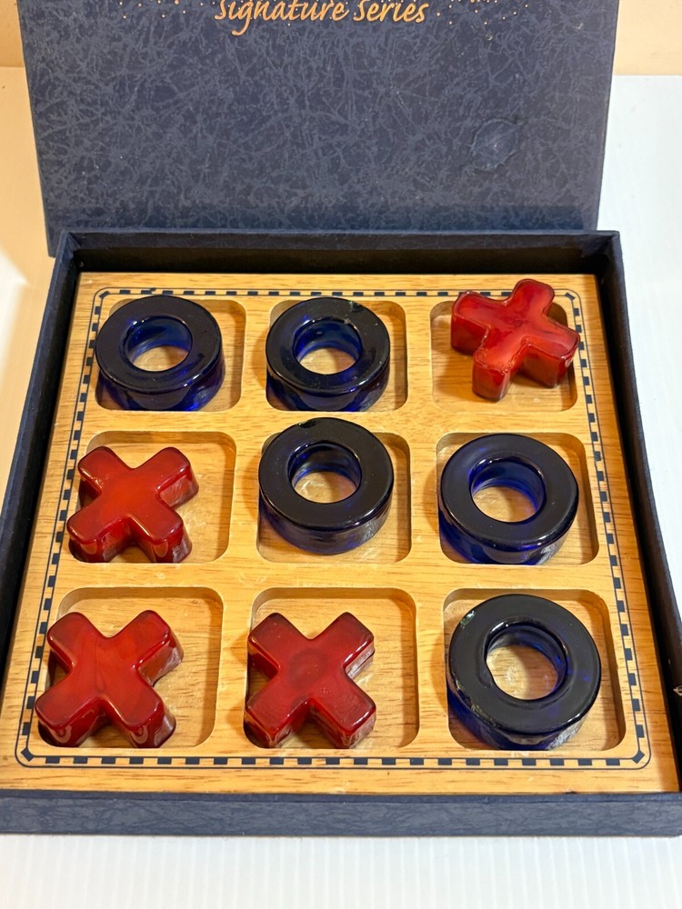 Imaginarium Signature Series Glass Red Blue Tic Tac Toe Table Game in Box