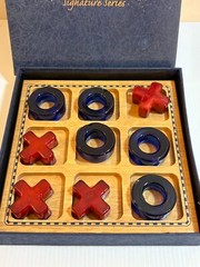 Imaginarium Signature Series Glass Red Blue Tic Tac Toe Table Game in Box