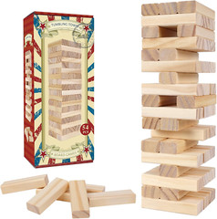 Tumble Tower Game for Kids and Adults – 54Pcs Classic Wood Block Stacking Game
