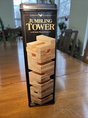 Tumbling Jumbling Towers Wood Block Game by cardinal Classics in Tin 48 PieceNEW