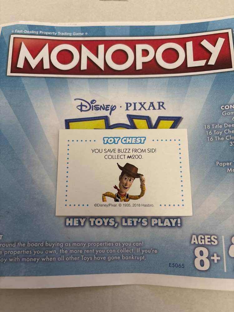2018 Monopoly Toy Story You Save Buzz From Sid Community Chest Card Game Piece
