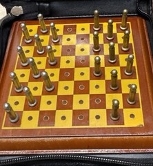 Miniature Travel Checker Set Wood Peg Board Metal Pegs With Case(A)