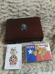 Vtge Wood Playing Card Storage Box & 2 Decks/Sealed Cards (Golf & Texas)