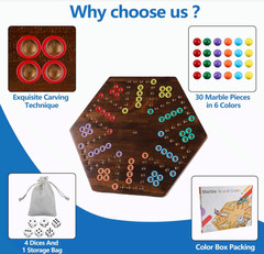 20″ Wood Wahoo Marble Board Game, 4-6 Players, 2-Sided, Rustic Brown