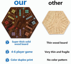 20″ Wood Wahoo Marble Board Game, 4-6 Players, 2-Sided, Rustic Brown