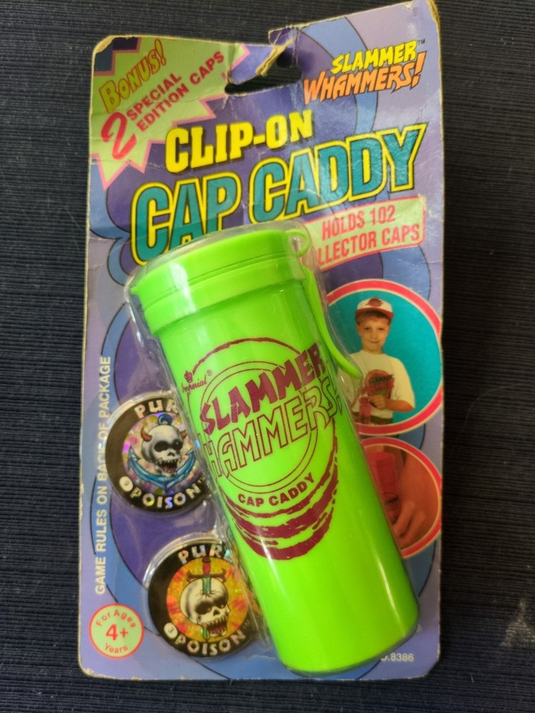 Slammer Whammers Pogs Imperial Toys 1994 Cap Caddy Green Clip On NEW on Card NOS