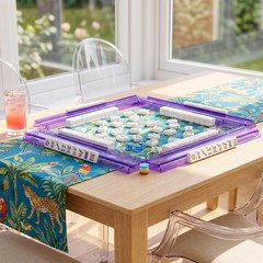 Elegant Purple Acrylic Mahjong Rack & Pusher Set of 4 – Game Night Essential