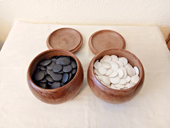 Vintage Go Game Set, Real Traditional Seashell and Slate Pieces, folding Used.