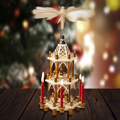 German Christmas Decoration Pyramid – 21 Inches – Wood Nativity Scene Natural