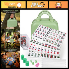 Compact Portable Mahjong Set – 166 Tiles, Carrying Bag, 3 Dice, 40 Chips, Travel