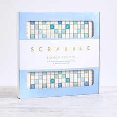 WS Game Company Scrabble Bianco Edition with Rotating Wooden Game Board