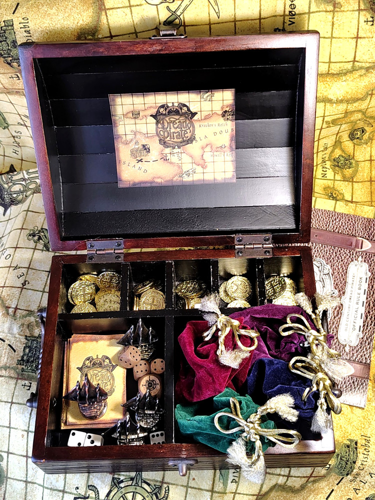 Dread Pirate Old Century Ltd. Ed Solid Wood Treasure Chest Metal Coins 100% 2003