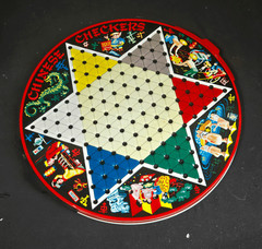 Vintage Pixie Toys Special Deluxe Chinese Checkers Round Tin Game #802