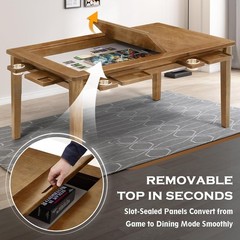 63″ ×39“ Board Game Table W/ Removable Top Solid Wood Dining/Gaming Table