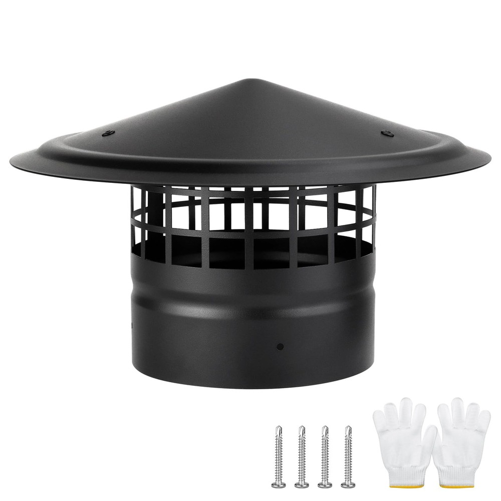 6 Inch Round Chimney Cap,Cone 6 inch Cap-Square Screen, Silver/Black