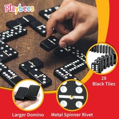 Playbees Jumbo Double Six Dominoes Set – 28 Black 9 x 5.5 x 1 inches,