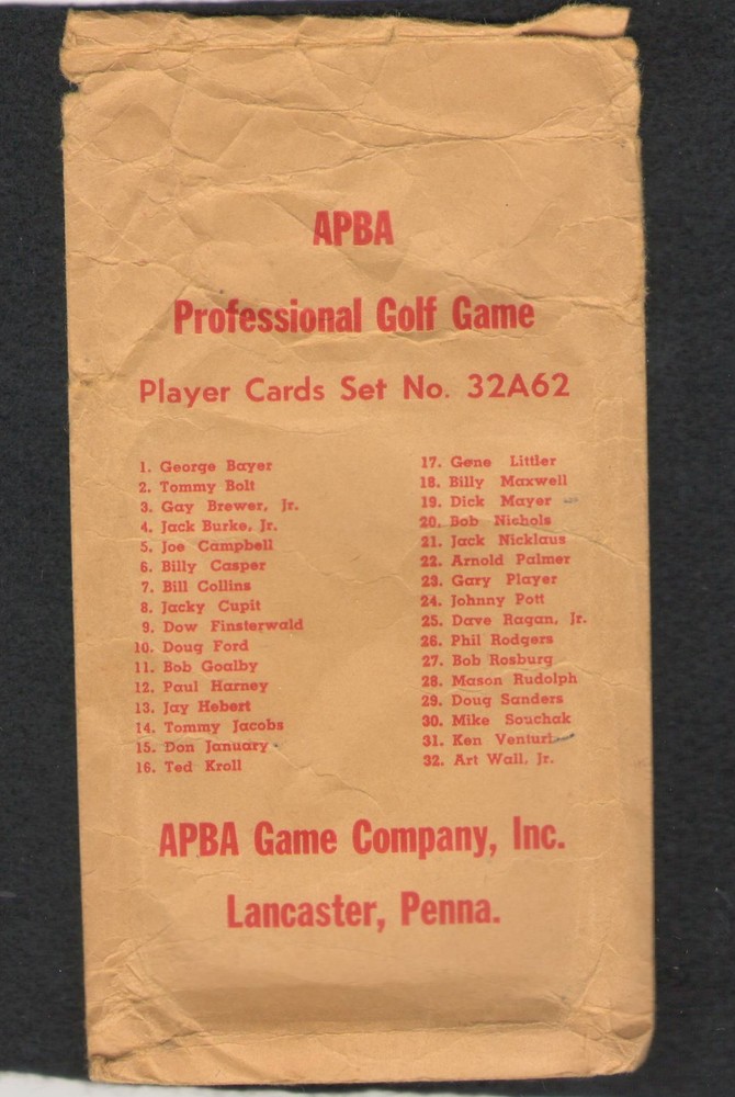 APBA Pro Golf Cards 32C62. The Original 1962 Card Set! Worn But Ready For Play