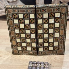 2 in 1 Wood Backgammon + Chess Set Moroccan handmade Wooden Backgammon Board 8”