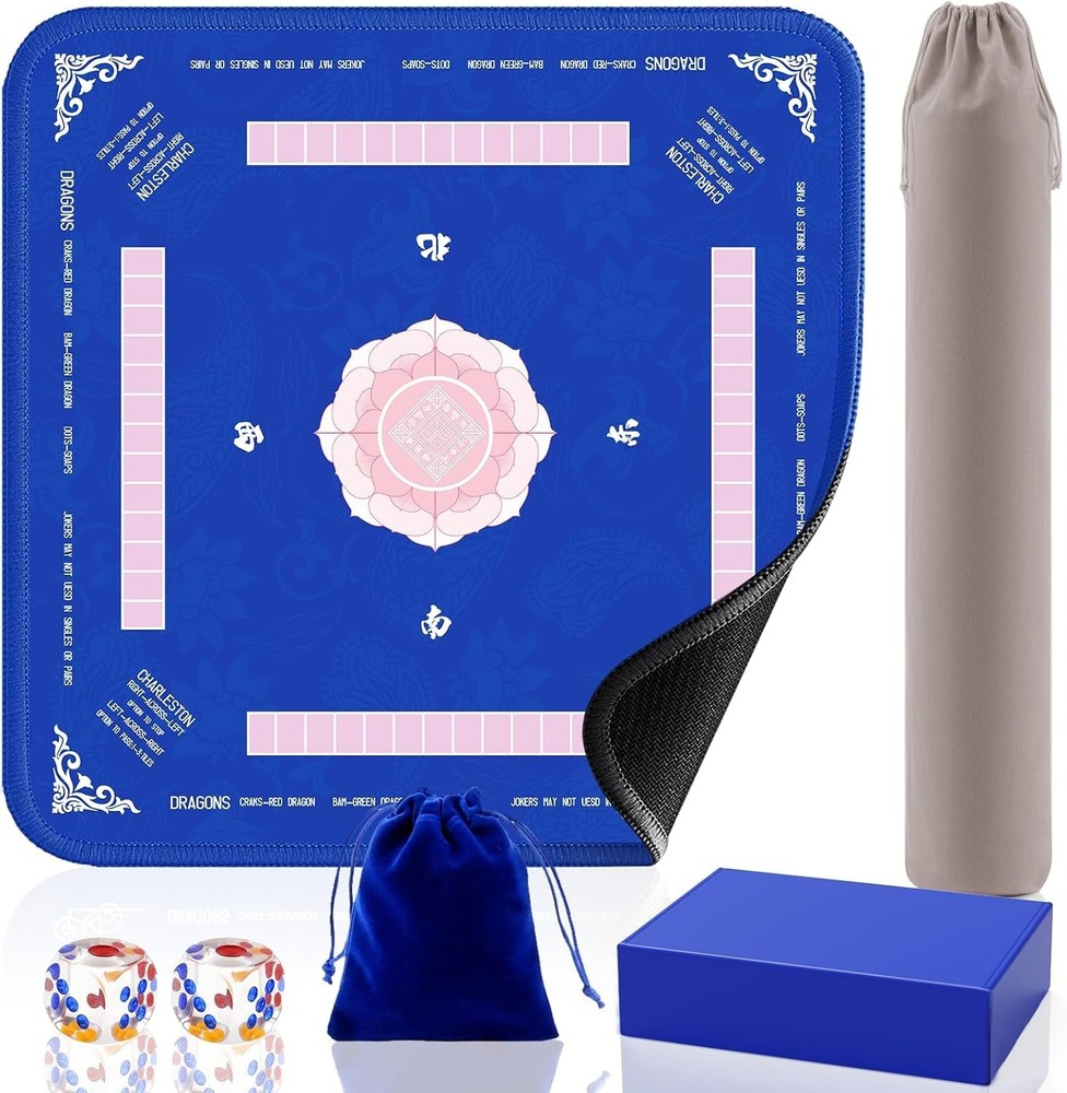 American Blue Mahjong Game Mat Non Slip 31.5 x 31.5 inches Table Top Playing