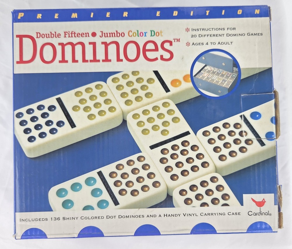 Vintage Double 15 Dominoes by Cardinal Complete 136 Domino Set Case Multi Color