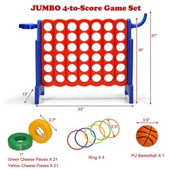 Costway 2.5Ft 4-to-Score Giant Game Set Basketball Hoop Ring Game Outdoor Indoor