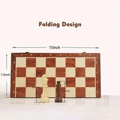 15” Walnut Chess Set with Storage Board for Adults & Children, 2 Players