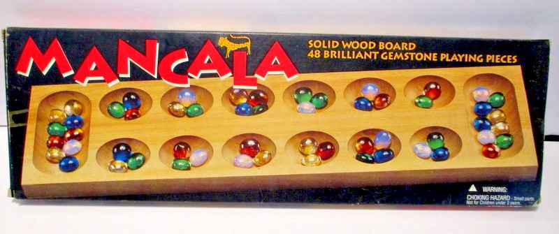 Vintage Mancala Solid Wood Board Game 48 Gems 1995