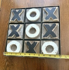 Tic Tac Toe Table Game Aluminum Base And Wooden Markers Made Of Distressed Wood